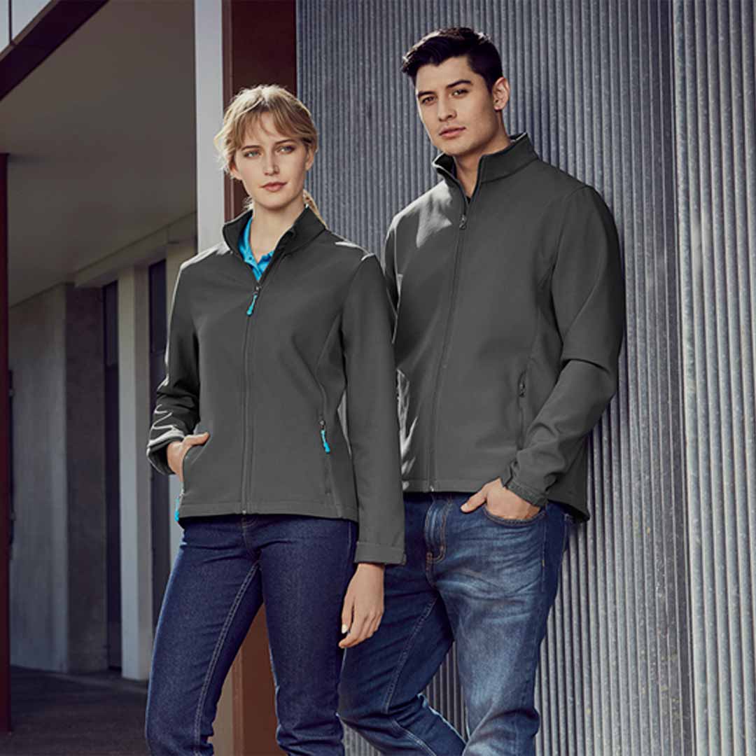 Man and woman wearing Biz Collection Men's Apex Lightweight Softshell Jacket  - J740M 