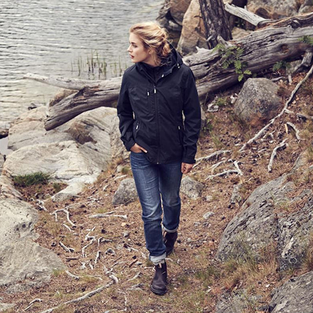 Woman wearing James Harvest Coventry Women's Jacket in Black - JH103W