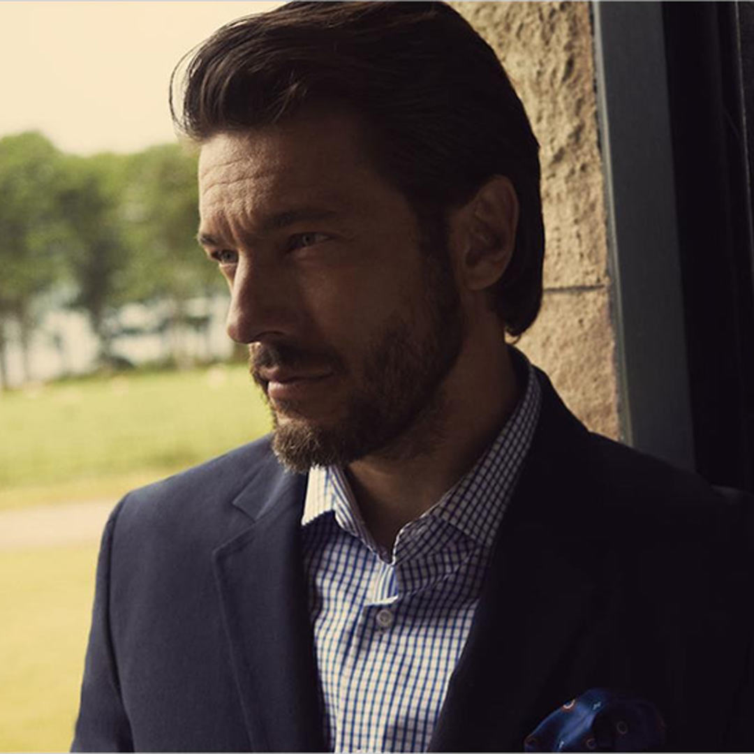 Man wearing James Harvest Tribeca Men's Shirt in Blue - JH304S