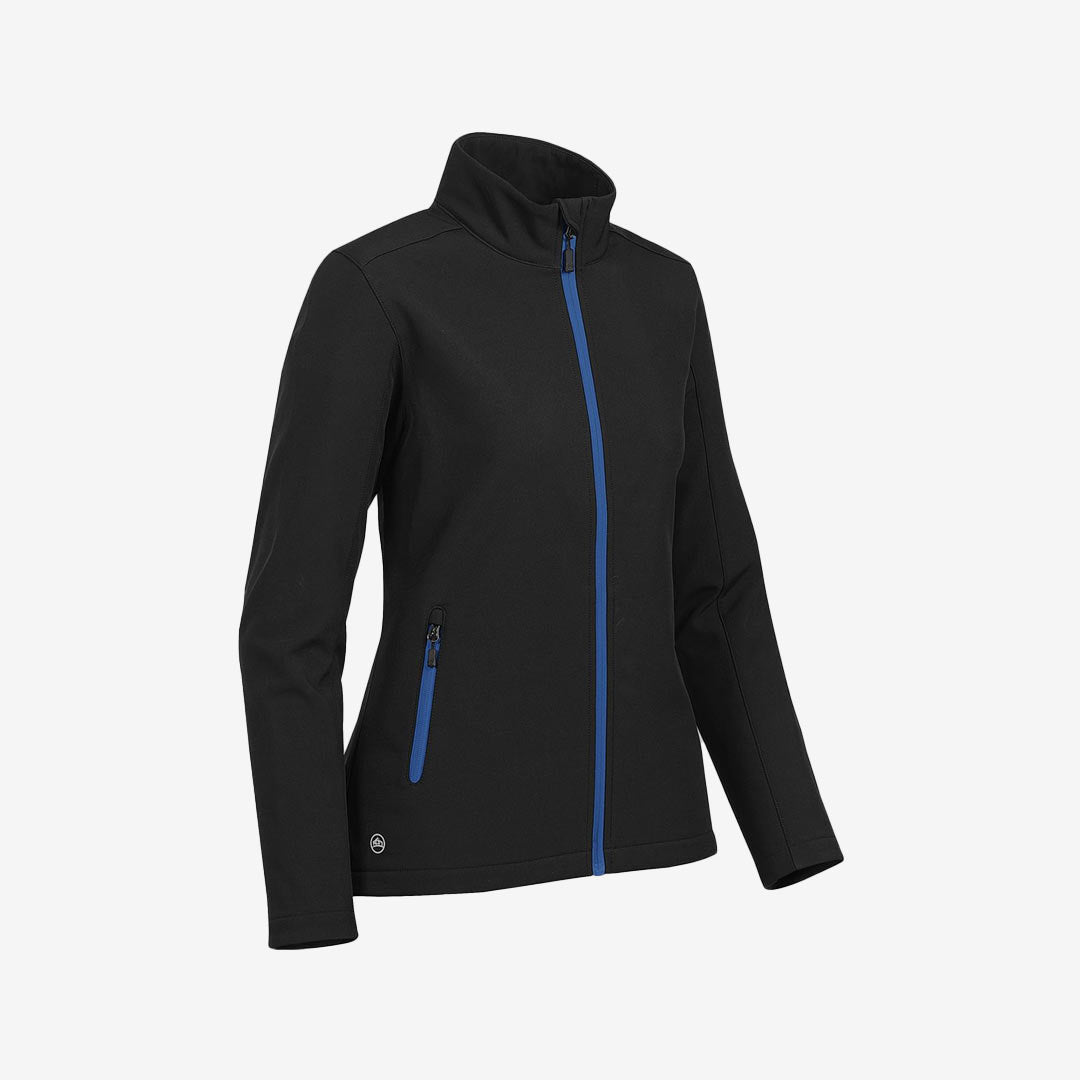 Stormtech Women's Orbiter Softshell Jacket Black/Azure Blue Right Angle Detail - KSB-1W