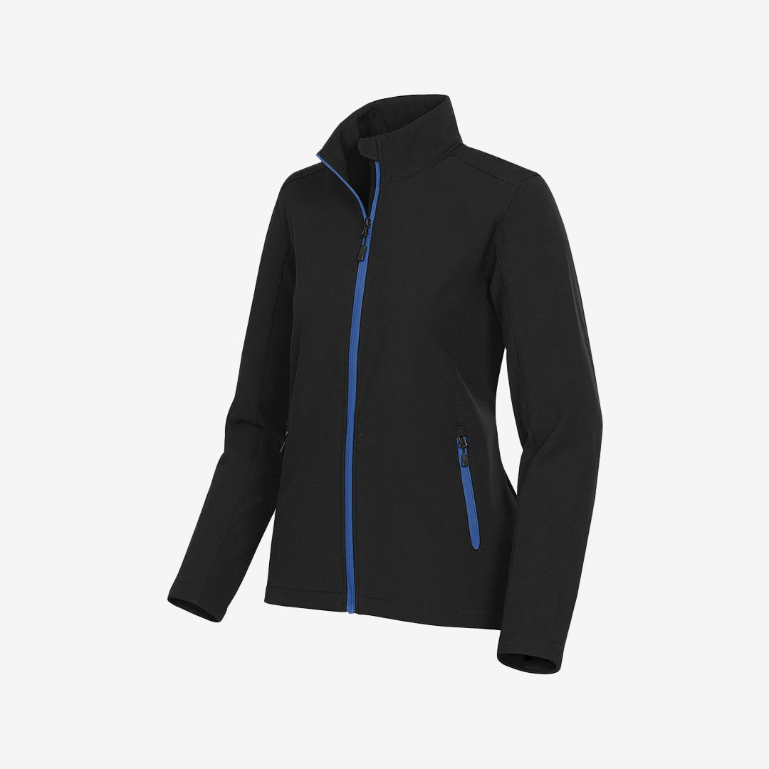 Stormtech Women's Orbiter Softshell Jacket Black/Azure Blue Open Zip Detail - KSB-1W