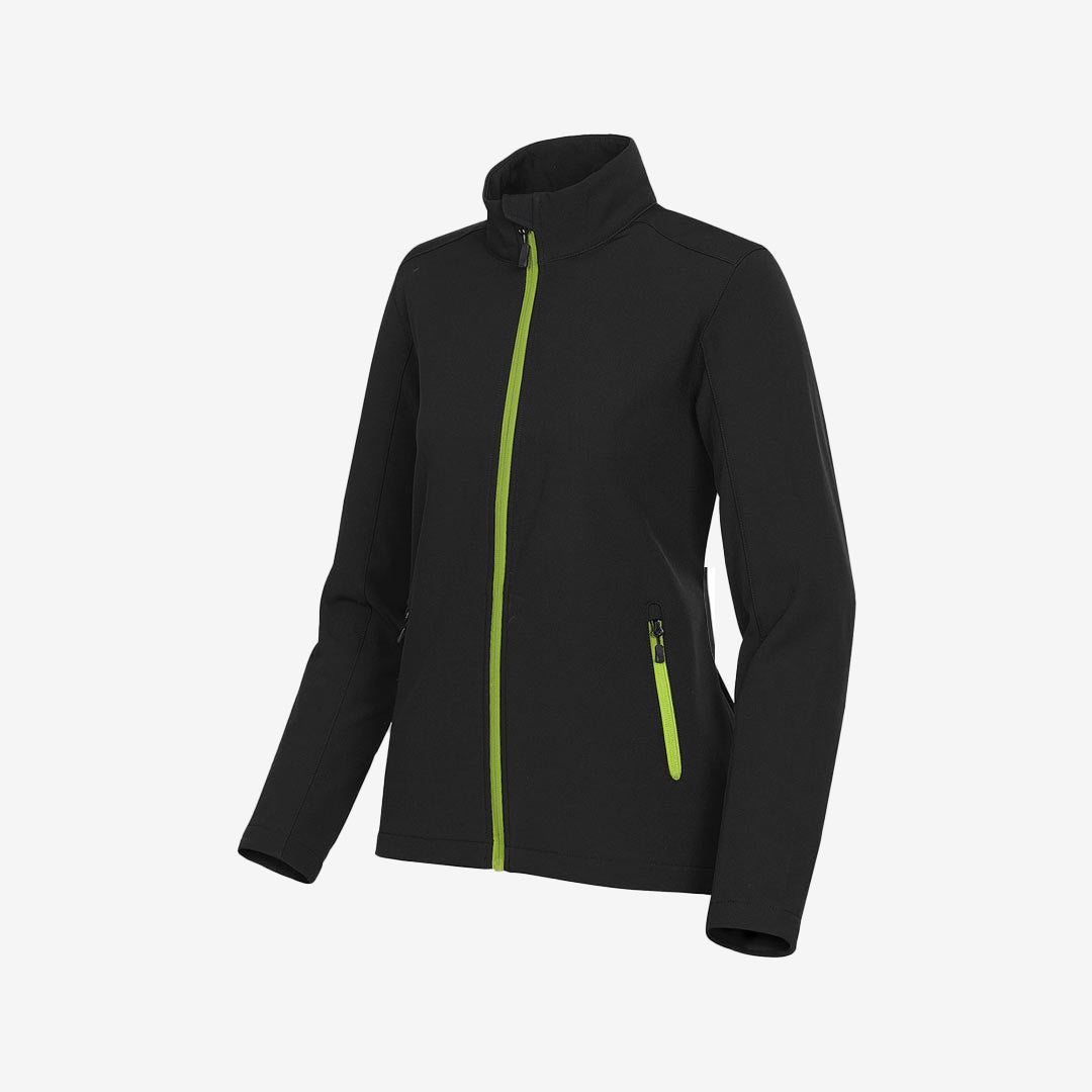 Stormtech Women's Orbiter Softshell Jacket Black/Kiwi Left Angle Detail - KSB-1W