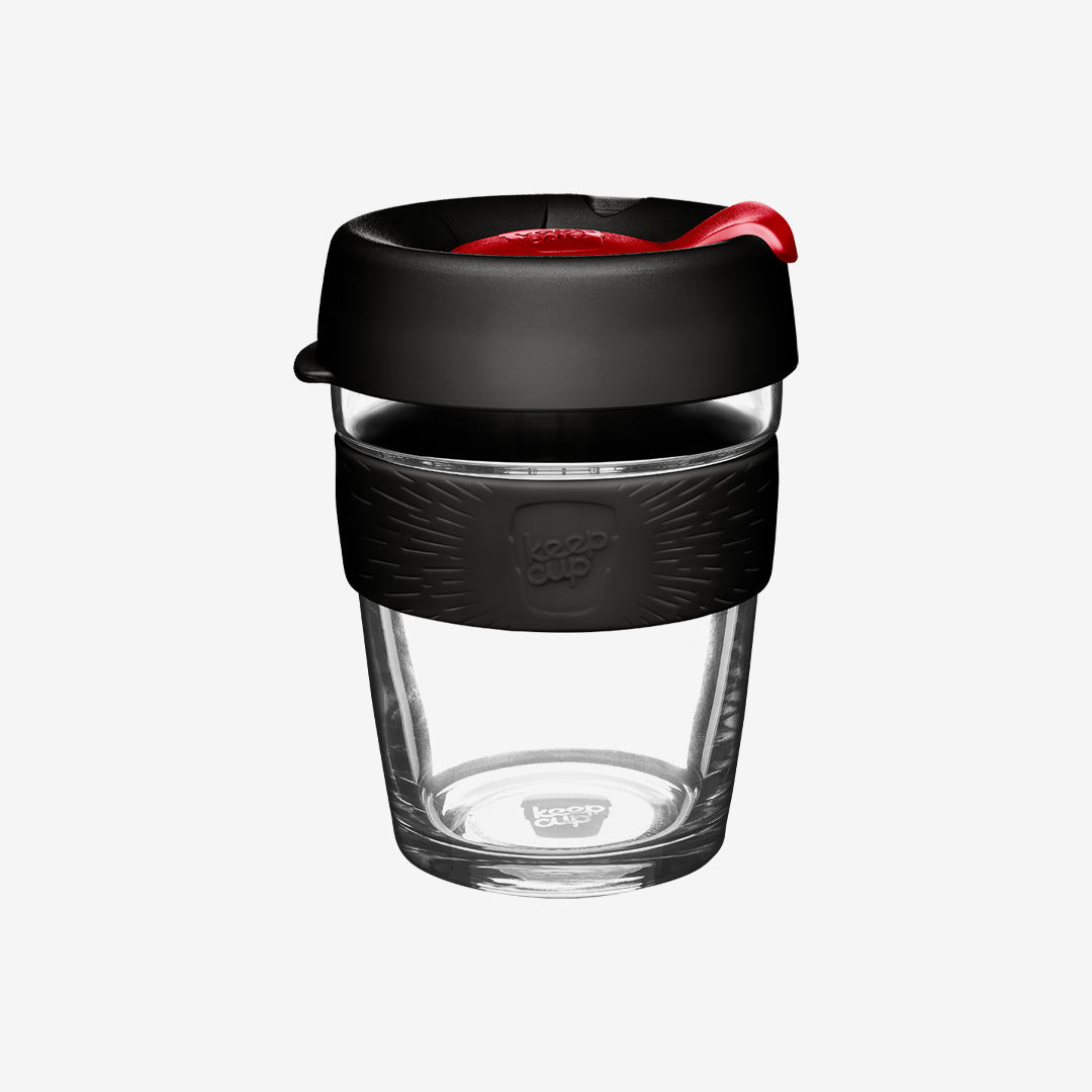 KeepCup Personalised Brew Glass with tomato red plug KeepCup Personalised Brew Glass with tomato red plug