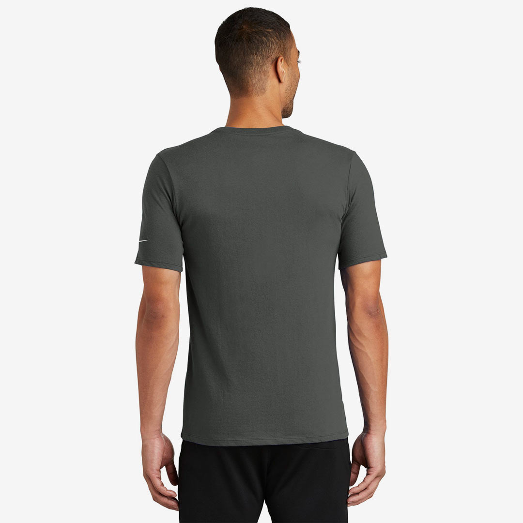 Man wearing Nike Men's Dri-FIT Cotton/Poly Tee in Anthracite Back - NKBQ5231