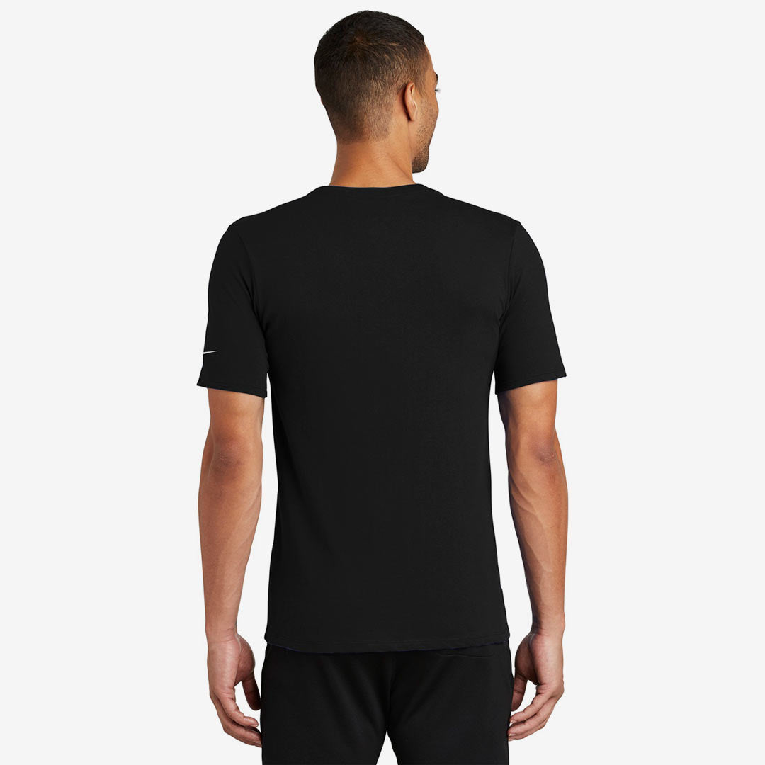 Man wearing Nike Men's Dri-FIT Cotton/Poly Tee in Black Back - NKBQ5231