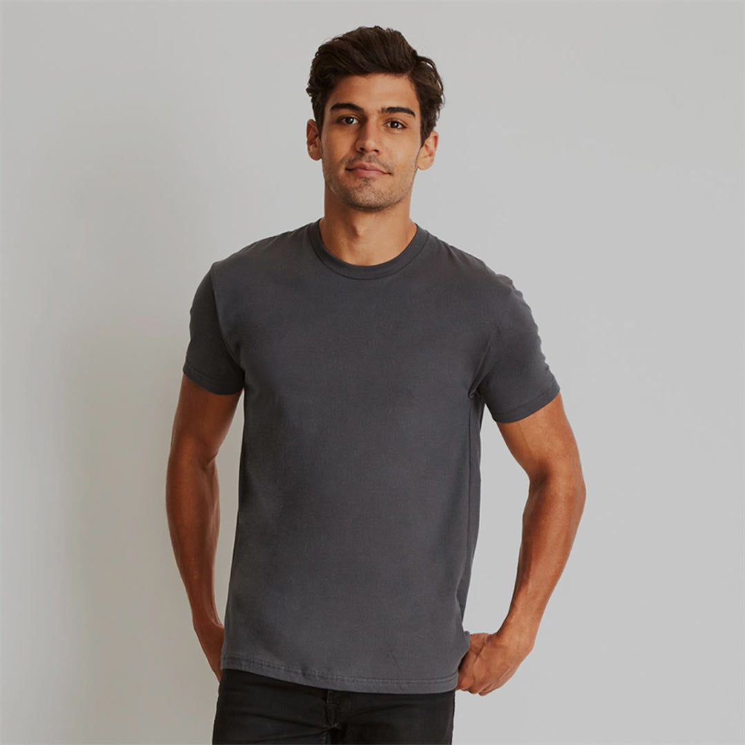 Man wearing Next Level Men's Cotton Crew Tee in Heavy Metal - NL3600