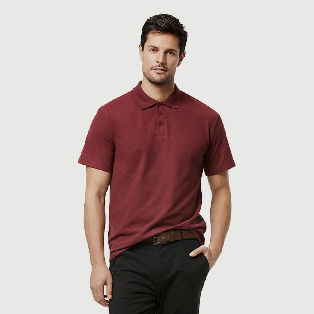 Man wearing Biz Collection Men's Crew Polo in Maroon - P400MS 