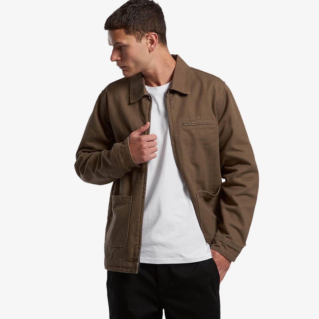 Man wearing AS Colour Men's Canvas Heavy Jacket in Walnut - 5527