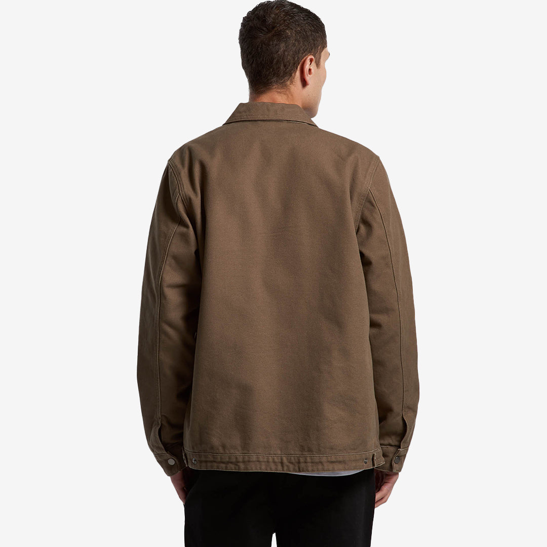 Man wearing AS Colour Men's Canvas Heavy Jacket in Walnut Back - 5527