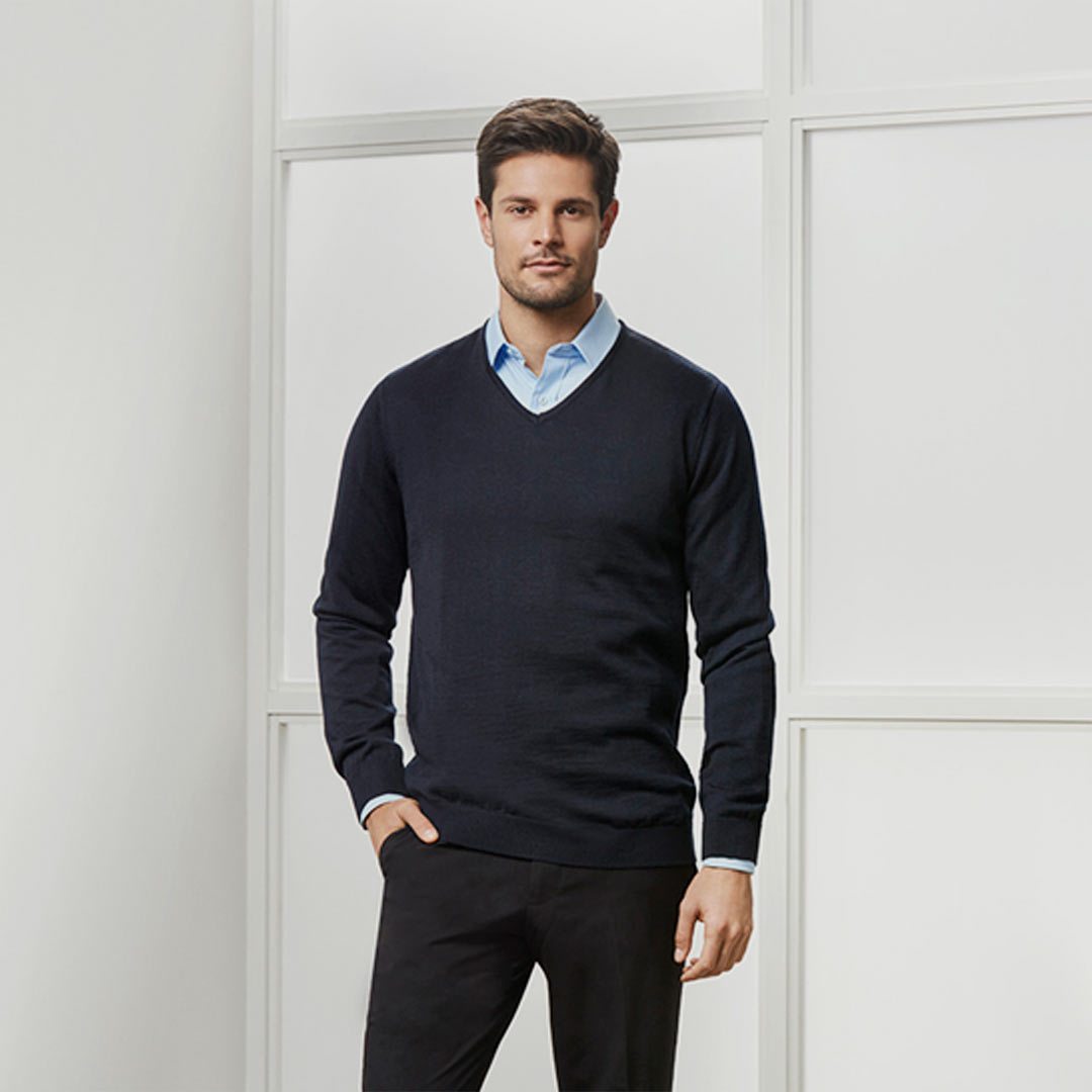 Man wearing Biz Collection Men's Milano Pullover in Navy Front - WP417M