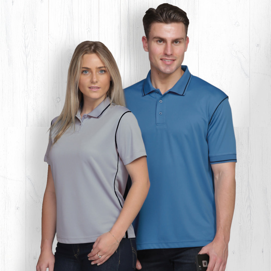 Man and woman wearing Gear for Life Men's Dri Gear Hype Polo - DGHP