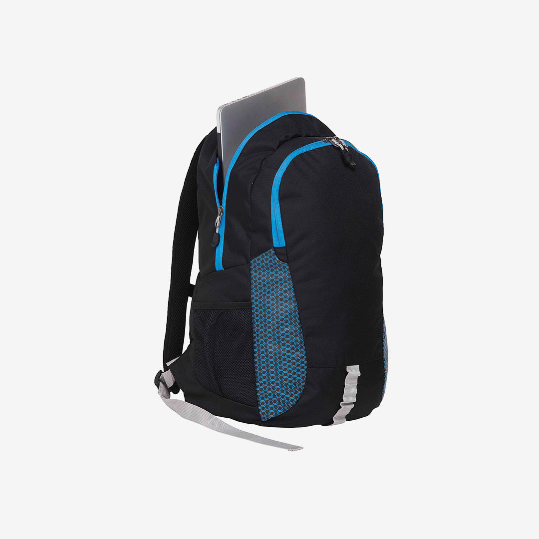 Gear for Life 27L Grommet Backpack in Black/Cyber Blue Right Open - BGMB