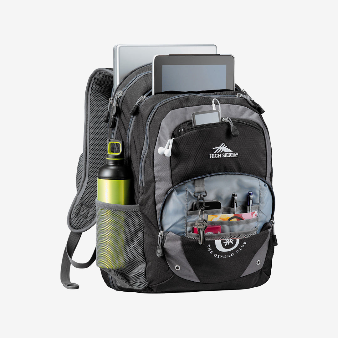 High Sierra Overtime Fly-By 17 inch Compu-Backpack in Black Front Angle  - HS1004
